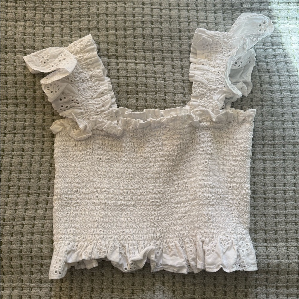Hill House White Smocked Lace Crop Top